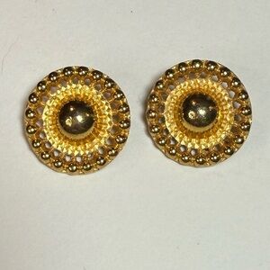 Vintage SPNEA Gold-Tone Textured Dome Button Style Clip-On Earrings